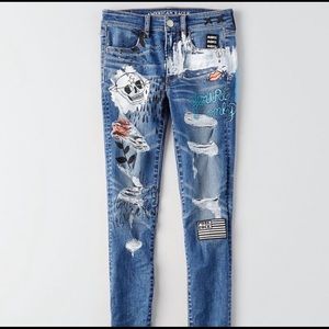 American Eagle Distressed Graffiti Jeans